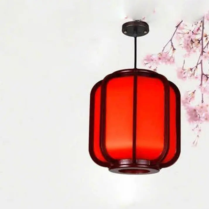 Modern Chinese Faux Sheepskin Wooden Lantern 1-light Pendant Light Lumendat