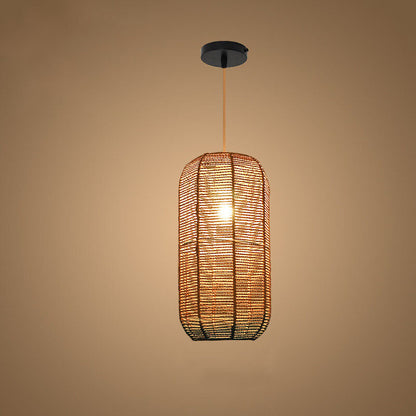 Modern Chinese Hemp Rope Round Geometry 1-Light Pendant Light