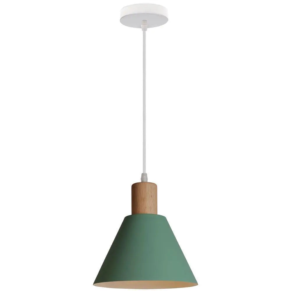 Nordic Vintage Iron Cone Wood Top 1-light Pendant Light Lumendat
