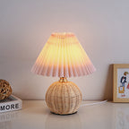 Contemporary Nordic Rattan Fabric Pleated Conic Ball LED Table Lamp For Bedroom Lumendat