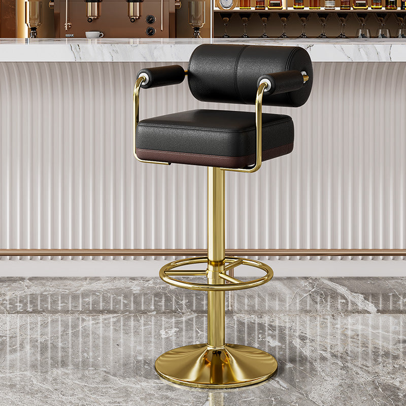 Contemporary Luxury Faux Leather Upholstered Height Adjustable Swivel Bar Stool Armrest Footrest For Dining Room DFM-F