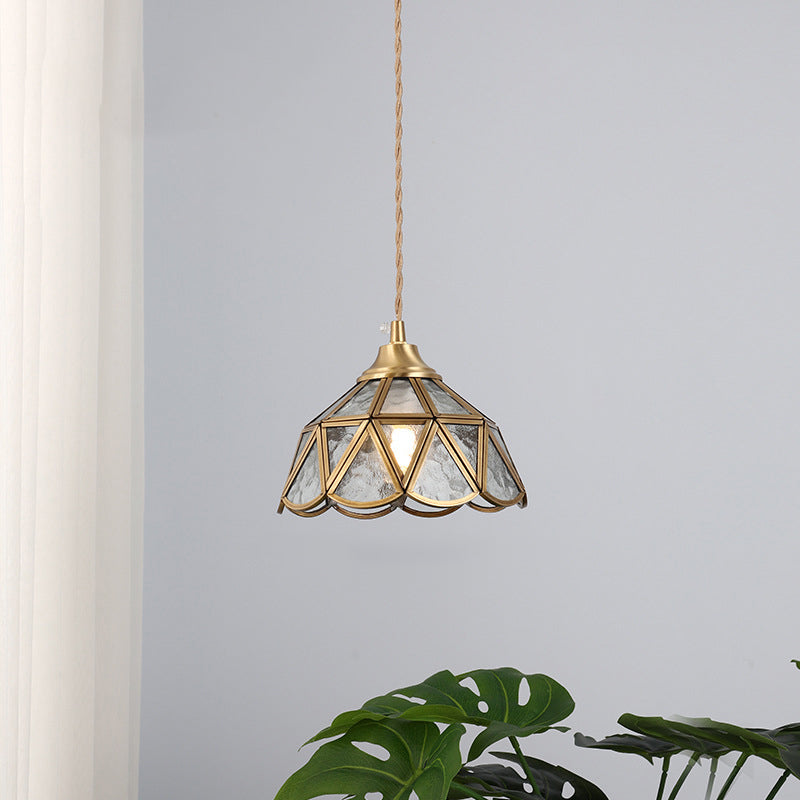Japanese Vintage Water Pattern Glass Cone 1-light Pendant Light