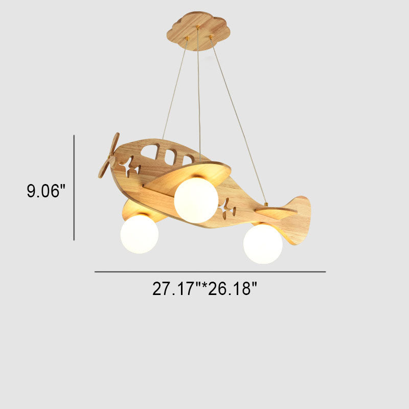 Lumendat Cartoon Creative Wooden Planes Magic Beans Glass 3-Light Kids Chandelier Lumendat