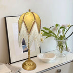 Traditional French Tassel Leaf Iron Fabric 1-Light Table Lamp For Bedroom Lumendat