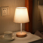 Nordic Vintage Fabric Cone Solid Wood LED Table Lamp Lumendat