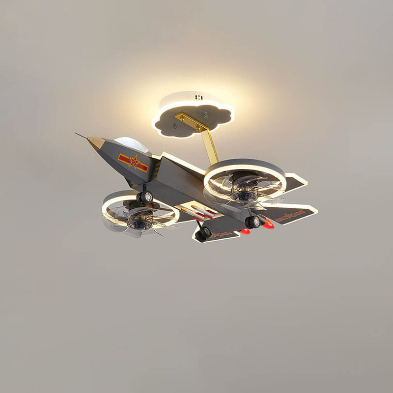 Lumendat Contemporary Creative Hardware Resin Children's Aircraft LED Semi-Flush Mount Ceiling Light For Bedroom Lumendat