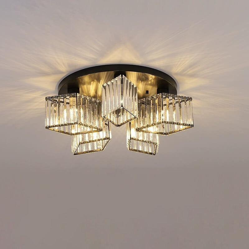 Modern Luxury Diamond Shaped Iron Crystal 3/4/5/6 Light Semi-Flush Mount Ceiling Light Lumendat