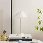 Contemporary Scandinavian Rechargeable Iron Fabric Conic Pleated 1-Light Table Lamp For Bedside Lumendat