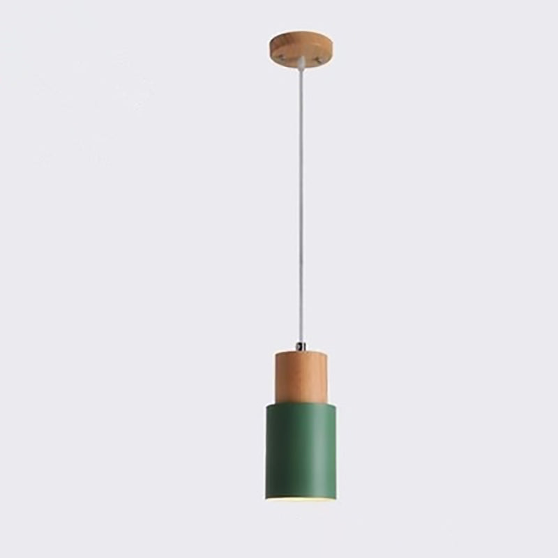 Contemporary Nordic Cylinder Metal Wood 1-light Pendant Light for Living Room