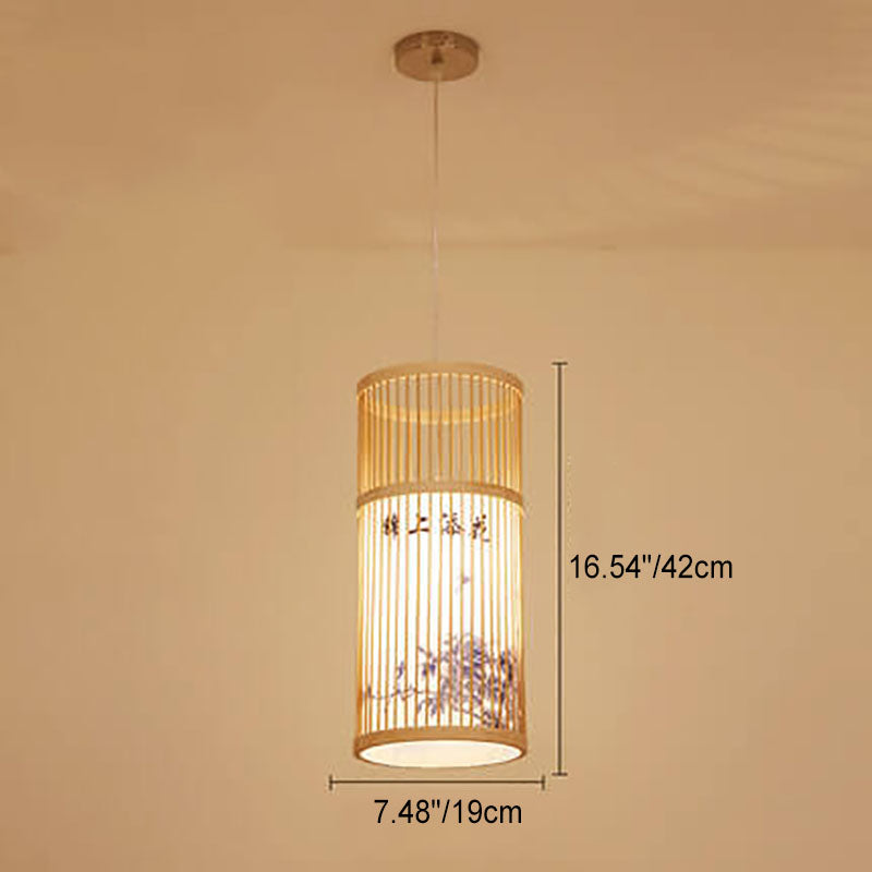 Japanese Zen Bamboo Weaving Lantern 1-light Pendant Light BulbSquare