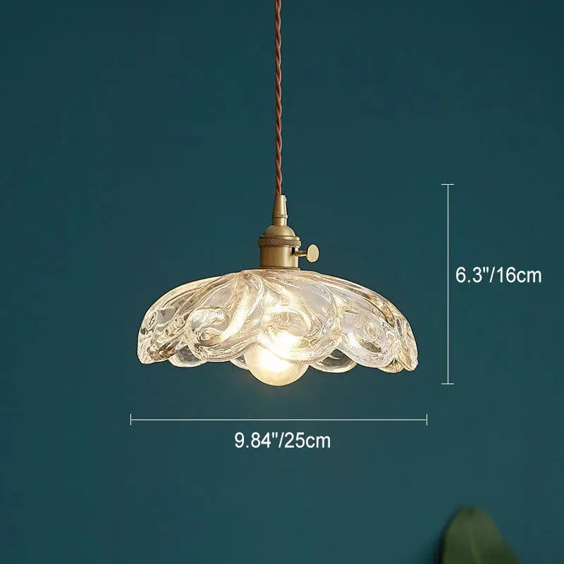 Contemporary Nordic Floral Glass Brass 1-light Pendant Light for Living Room & Bedroom BulbSquare