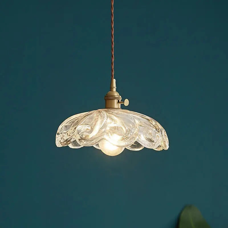 Contemporary Nordic Floral Glass Brass 1-light Pendant Light for Living Room & Bedroom BulbSquare