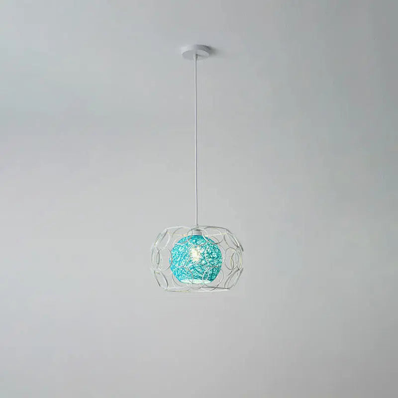Modern Minimalist Weaving Hemp Ball Iron Drum 1-light Pendant Light for Living Room BulbSquare