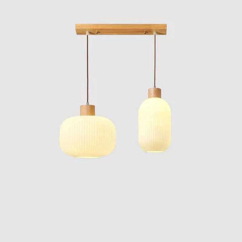 Traditional Japanese Log Solid Wood Strip Glass Jar 1/2/3 Light Island Pendant Light For Living Room Lumendat