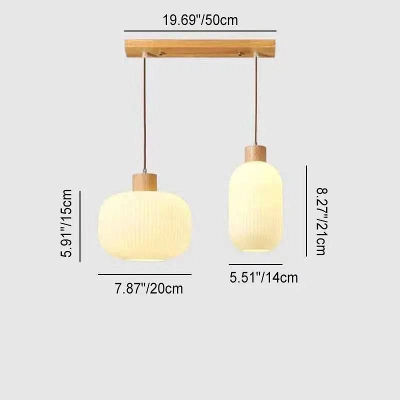 Japanese Minimalist Log Wood Strip Glass Jar 1/2/3 Light Island Light Chandelier Lumendat