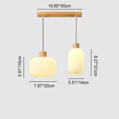 Japanese Minimalist Log Wood Strip Glass Jar 1/2/3 Light Island Light Chandelier