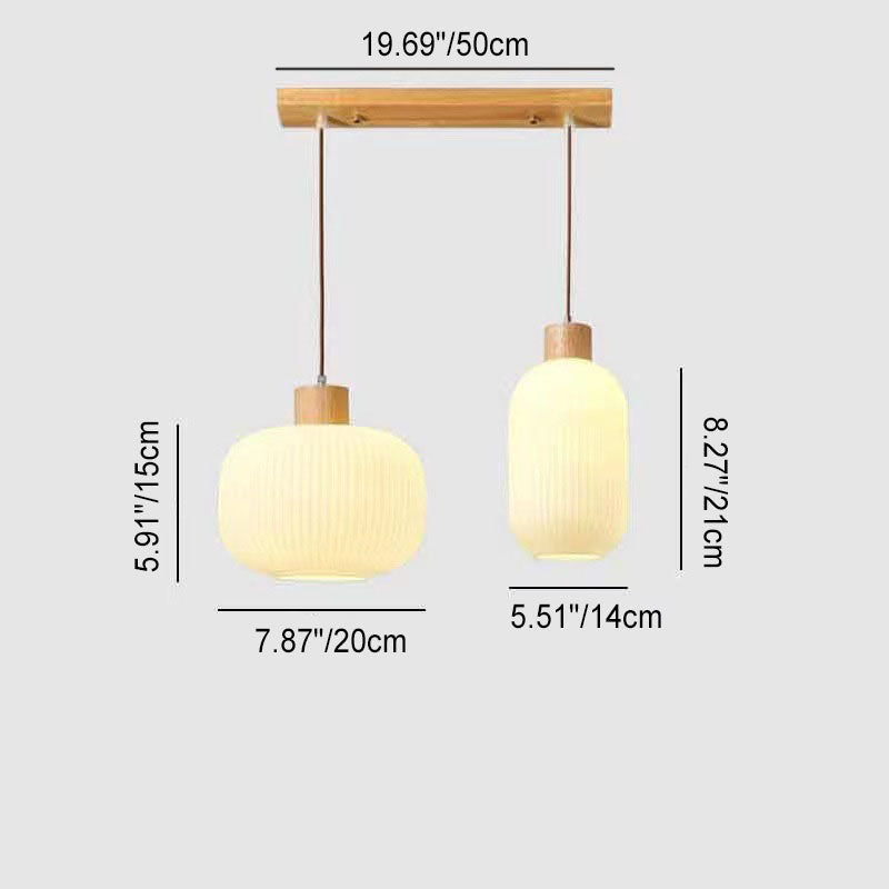 Traditional Japanese Log Solid Wood Strip Glass Jar 1/2/3 Light Island Pendant Light For Living Room Lumendat