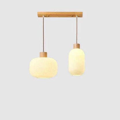Japanese Minimalist Log Wood Strip Glass Jar 1/2/3 Light Island Light Chandelier