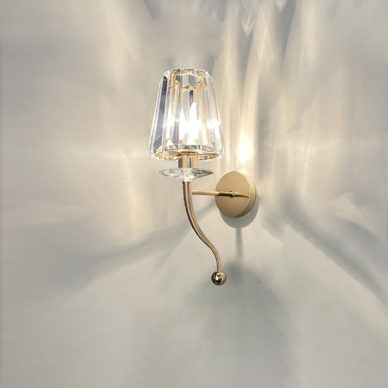 Modern Luxury Metal Iron Stainless Steel Crystal Ball Cylinder 1-Light Wall Sconce Lamp For Bedside Lumendat