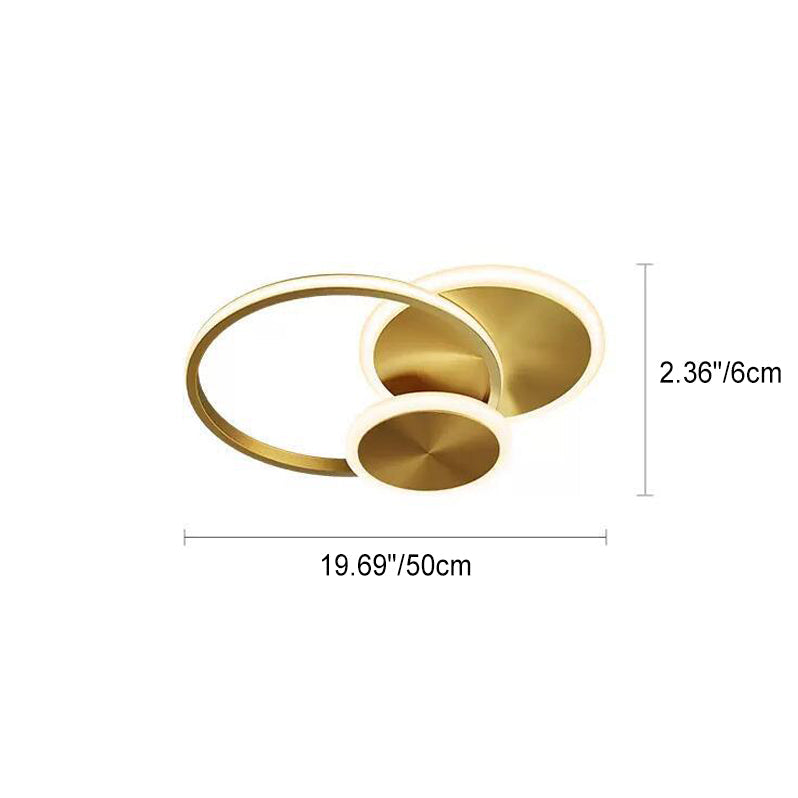Modern Minimalist Triple Circle Full Copper Acrylic LED Flush Mount Ceiling Light for Bedroom