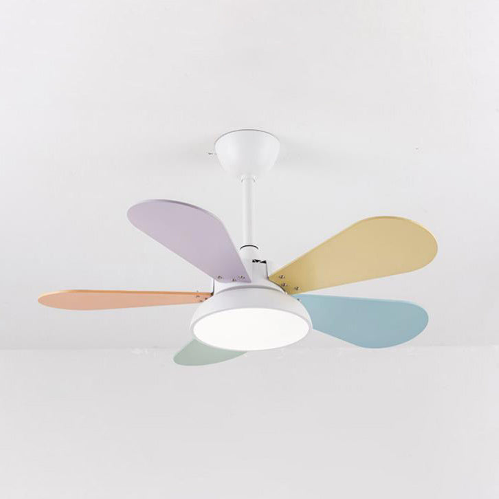 Lumendat Simple Colorful Round Fan Leaf Kids Downrods Ceiling Fan Light Lumendat