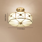 Traditional European Brass Glass Round Hand Carved 4/6 Light Semi-flush Mount Ceiling Light for Hallway