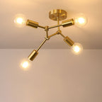 Contemporary Industrial Exposed Bulb Copper Branch 3/4 Light Semi-flush Mount Ceiling Light for Living Room