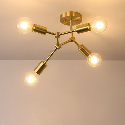 Contemporary Industrial Exposed Bulb Copper Branch 3/4 Light Semi-flush Mount Ceiling Light for Living Room