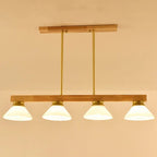Nordic Solid Wood Cone Glass Shade 3/4 Light Island Light Chandelier BulbSquare