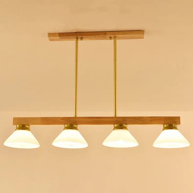 Nordic Solid Wood Cone Glass Shade 3/4 Light Island Light Chandelier BulbSquare