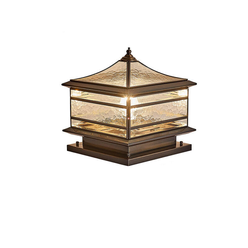 European Outdoor Brass Glass Square 1/2 Light Waterproof Pillar Landscape Light Lumendat