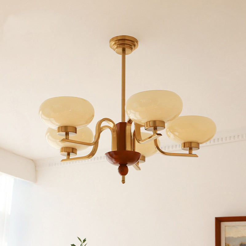 Traditional Vintage Metal Glass Oval Round 3/5 Light Chandeliers for Living Room