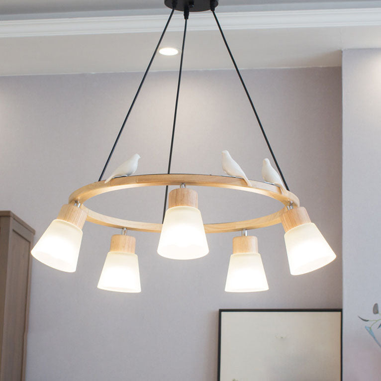 Nordic Minimalist Solid Wood Bird 3/5-light Chandelier