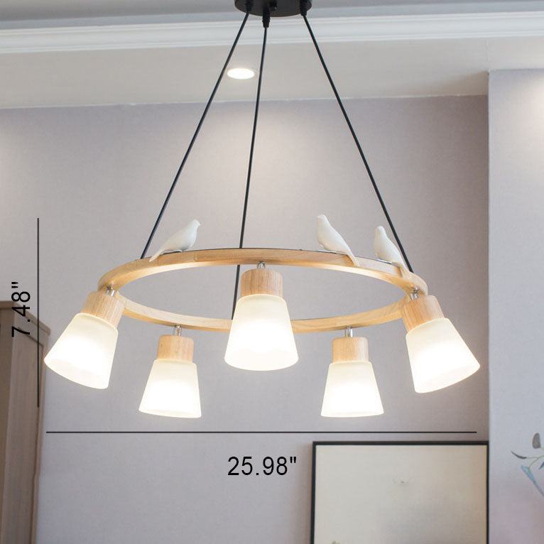 Nordic Minimalist Solid Wood Bird 3/5-light Chandelier
