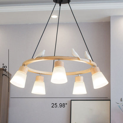Nordic Minimalist Solid Wood Bird 3/5-light Chandelier