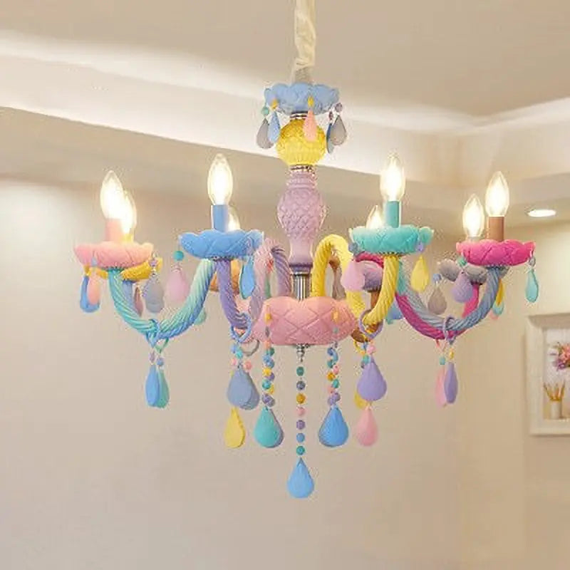 Modern Children's Princess Macaroon Candelabra Crystal Glass 5/6/8/10/12/15 Light Chandelier Lumendat