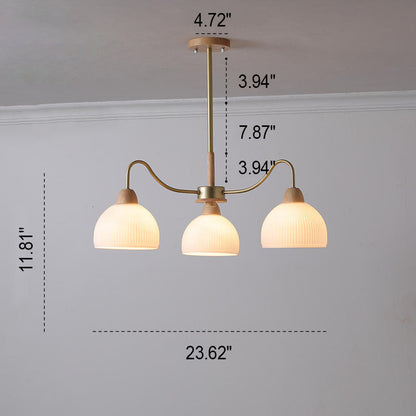 Nordic Japanese Glass Round Wood 3/6/8 Light Chandelier