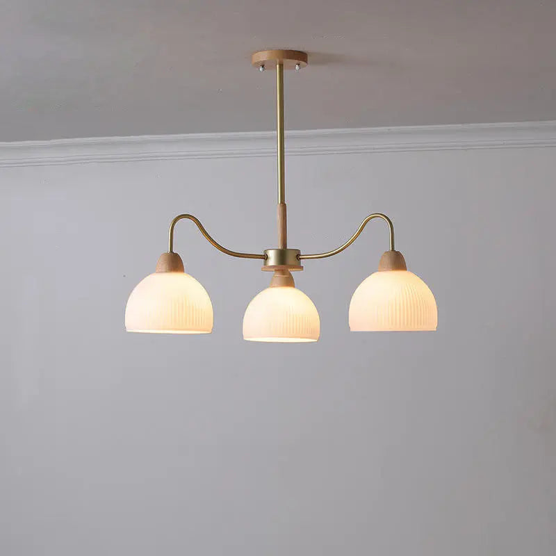 Nordic Japanese Glass Round Wood 3/6/8 Light Chandelier Lumendat