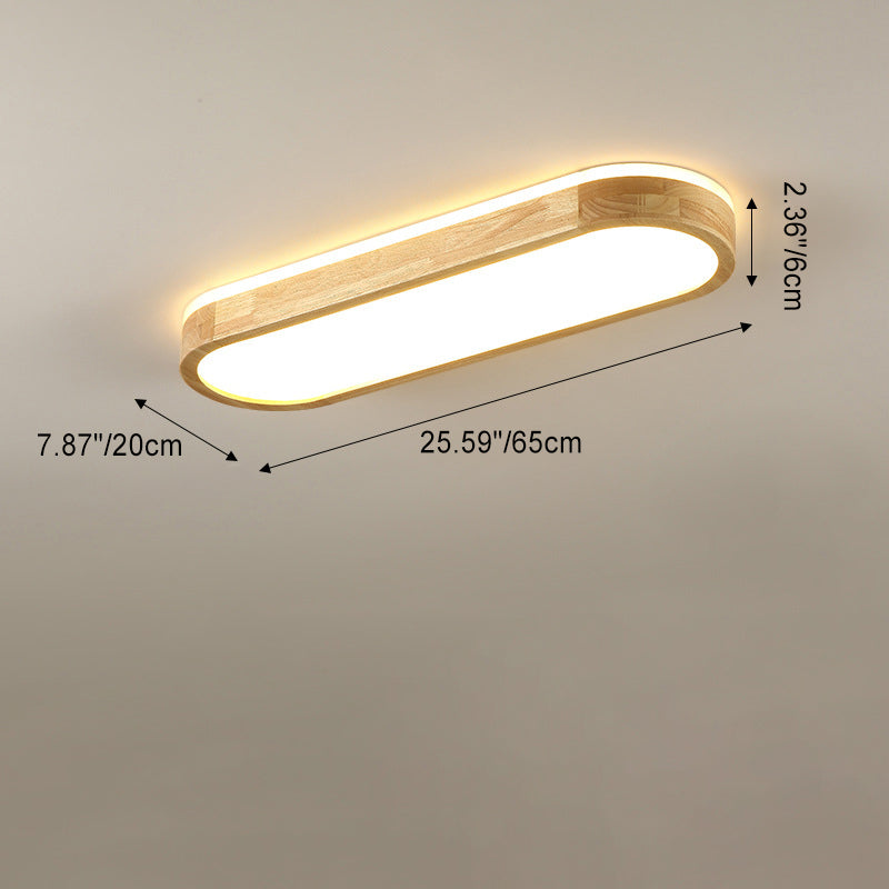 Traditional Japanese Rectangular Solid Wood Acrylic LED Flush Mount Ceiling Light For Living Room Lumendat