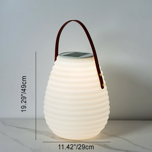 Modern Minimalist Solar Waterproof Leather PE Cylinder Striped Lantern Portable LED Landscape Lighting Outdoor Light For Outdoor Patio Lumendat