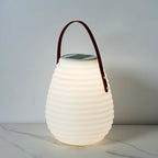 Modern Minimalist Solar Waterproof Leather PE Cylinder Striped Lantern Portable LED Landscape Lighting Outdoor Light For Outdoor Patio Lumendat