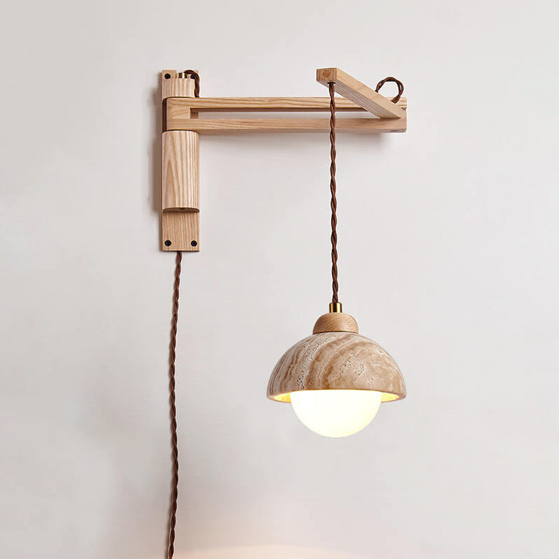 Japanese Modern Wood Retractable Folding 1-Light Wall Sconce Lamp Lumendat