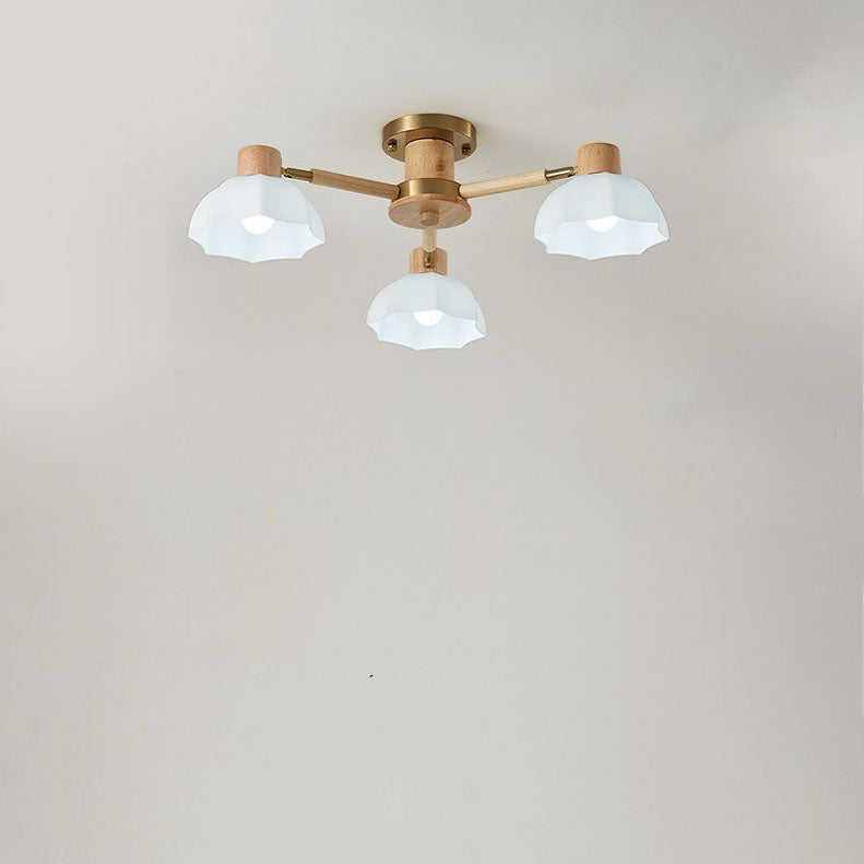 Traditional Japanese Wabi-sabi Rubberwood Hardware Glass 3/6/8-Light Flush Mount Lighting For Living Room Lumendat