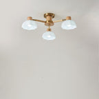 Traditional Japanese Wabi-sabi Rubberwood Hardware Glass 3/6/8-Light Flush Mount Lighting For Living Room Lumendat