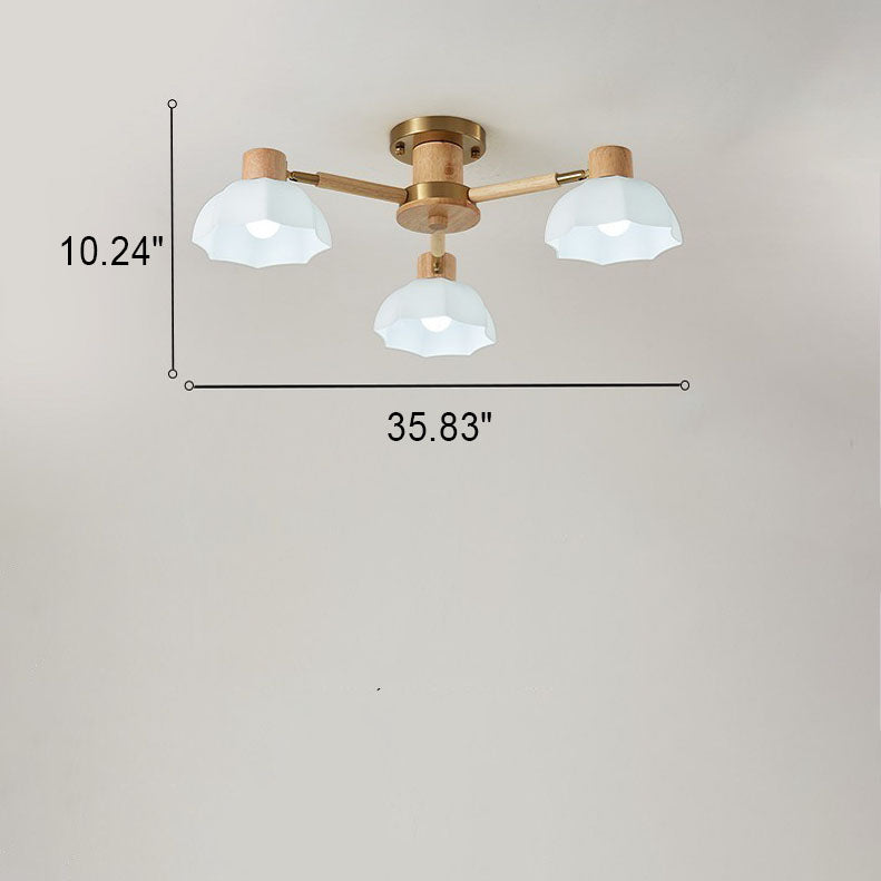 Traditional Japanese Wabi-sabi Rubberwood Hardware Glass 3/6/8-Light Flush Mount Lighting For Living Room Lumendat