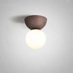 Japanese Minimalist Wood Grain Glass Round 1-Light Flush Mount Ceiling Light Lumendat