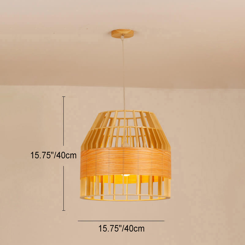Modern Minimalist Wooden Birdcage Design 1- Light Pendant Light
