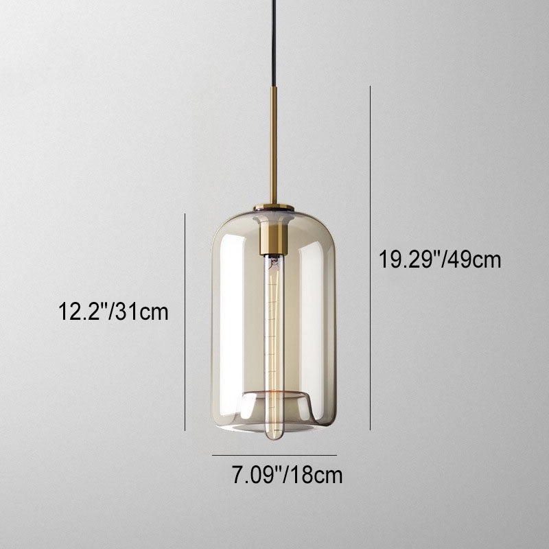 Contemporary Nordic Iron Glass Round Geometric Jar 1-Light Pendant Light For Living Room & Bedroom Lumendat