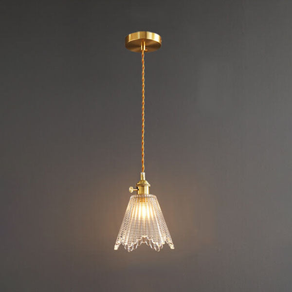 Modern Luxury Glass Bell Shade Brass 1-light Pendant Light BulbSquare