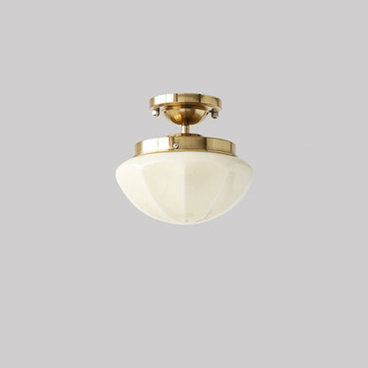 Traditional French Iron Glass Hemispheroid Ripple 1-light Semi-flush Mount Ceiling Light for Hallway
